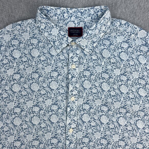 UNTUCKit Shirt Mens 3XL 100% Linen Blue Floral Short Sleeve Button-Up Tropic - Picture 1 of 9